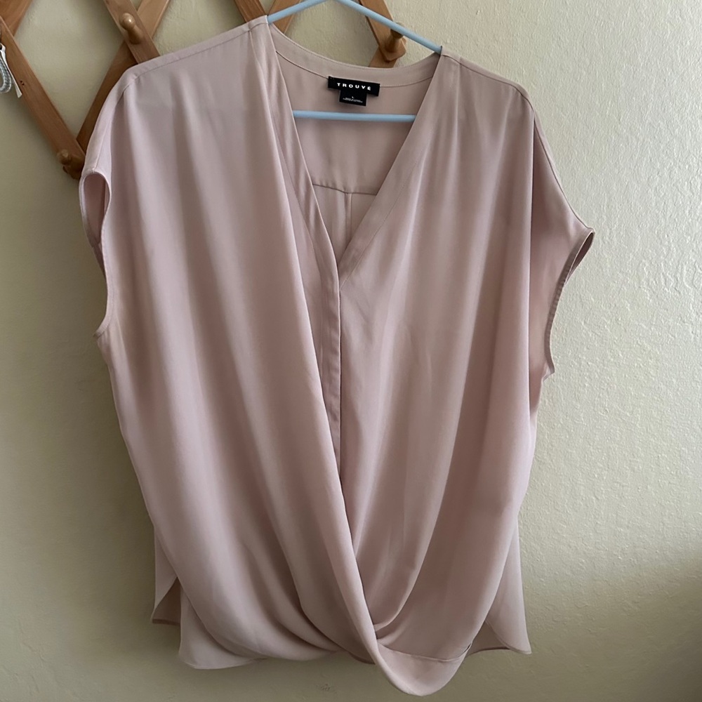 Trouve Blush Draped V-Neck Cap Sleeve Blouse